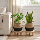 vidaXL Kézi növényedény 2 db Fekete Ø 32 x 32 cm 100% Tengeri fű