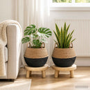 vidaXL Kézi növényedény 2 db Fekete Ø 45 x 36 cm 100% Tengeri fű