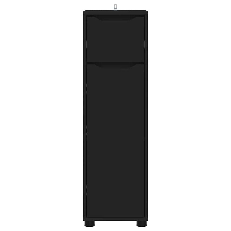 vidaXL Fürdőszoba Székény fiókkal Fekete 30,5 x 30 x 101 cm Faanyag