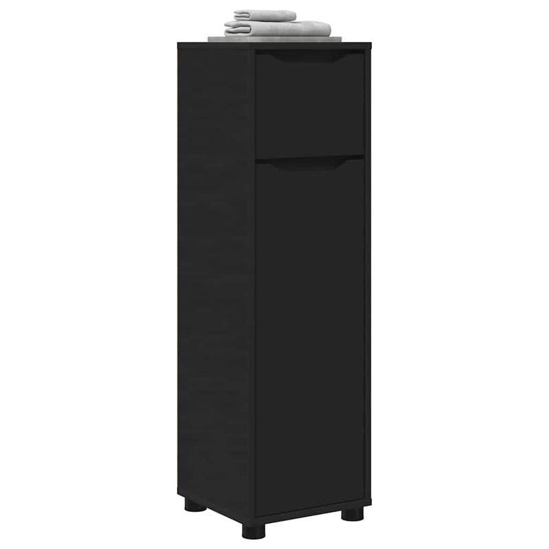 vidaXL Fürdőszoba Székény fiókkal Fekete 30,5 x 30 x 101 cm Faanyag