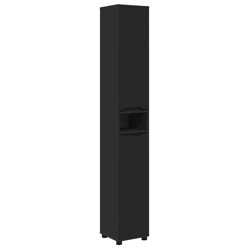 vidaXL Fürdőszoba Székény polcokkal Fekete 30,5 x 30 x 195 cm Faanyag