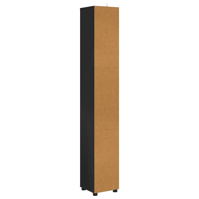 vidaXL Fürdőszoba Székény polcokkal Fekete 30,5 x 30 x 195 cm Faanyag