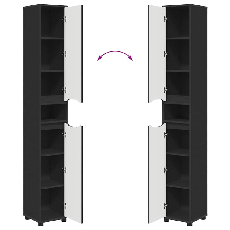 vidaXL Fürdőszoba Székény polcokkal Fekete 30,5 x 30 x 195 cm Faanyag