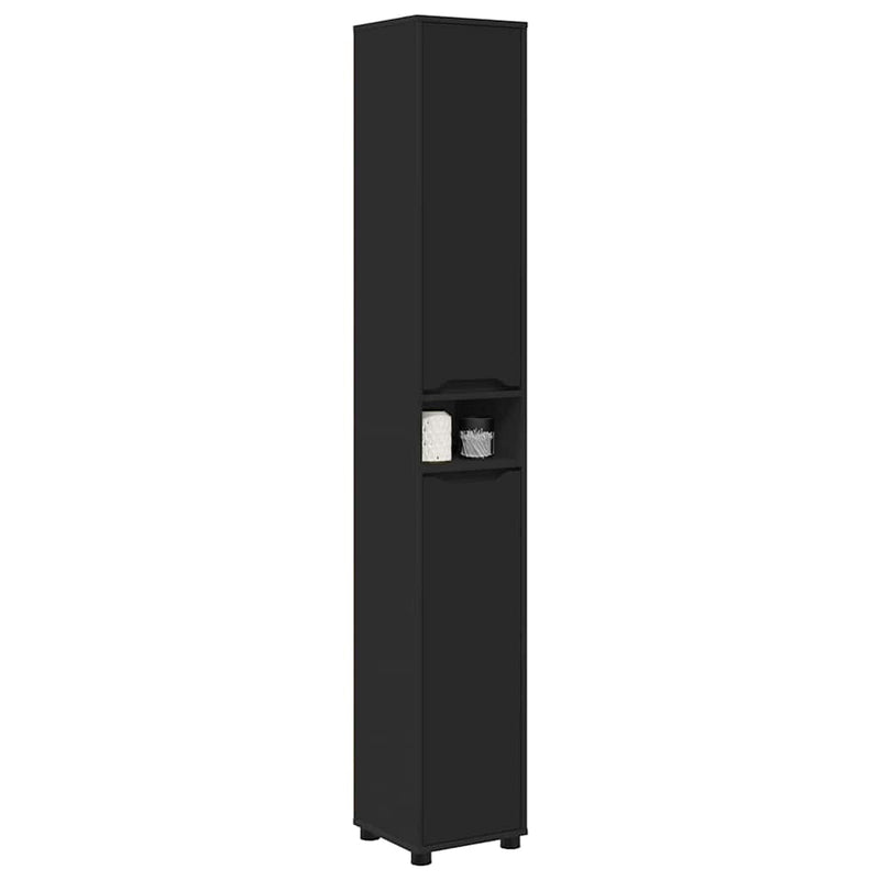 vidaXL Fürdőszoba Székény polcokkal Fekete 30,5 x 30 x 195 cm Faanyag