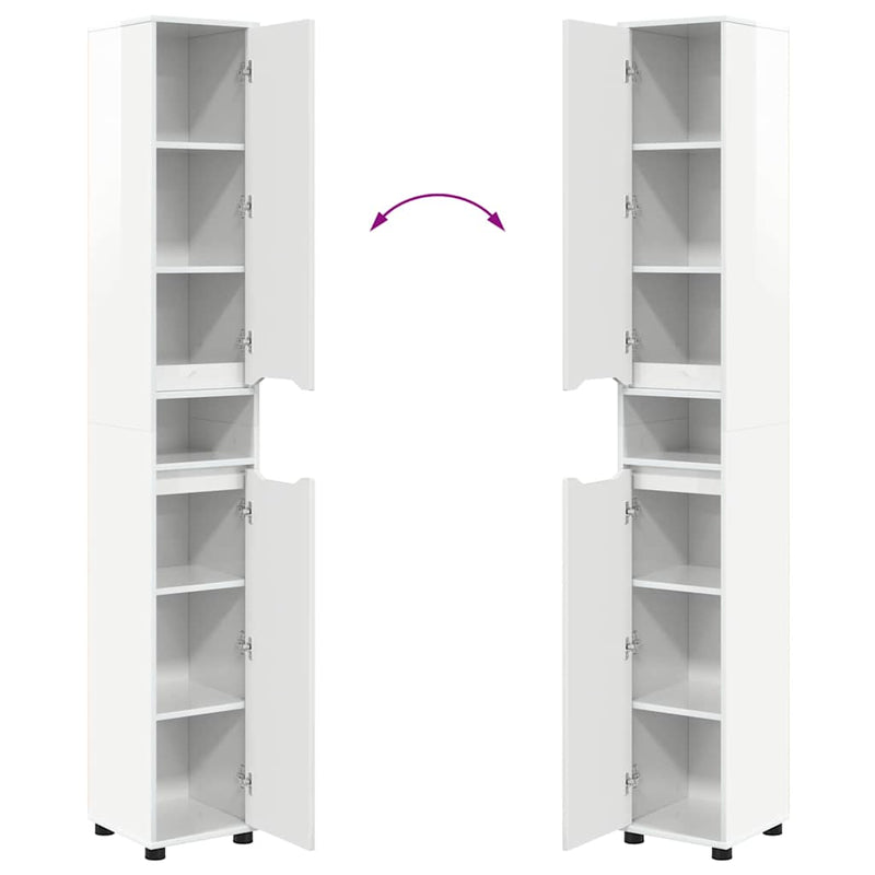 vidaXL Fürdőszoba Székény Magas Fényű Fehér 30,5 x 30 x 195 cm Faanyag