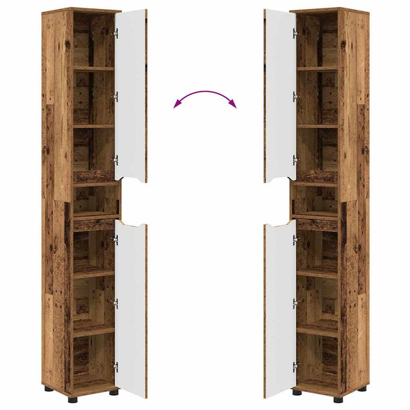 vidaXL Fürdőszoba Székény polcokkal Öreg fa 30,5 x 30 x 195 cm Faanyag