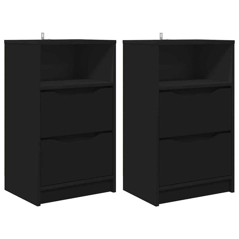 vidaXL Éjjeliszekrények fiókkal 2 pcs Fekete 40 x 30 x 467 cm Faanyag