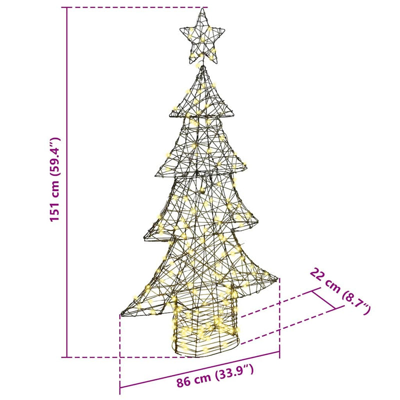 vidaXL Karácsonyfa 160 LED-del Meleg fehér 150 cm Rattan