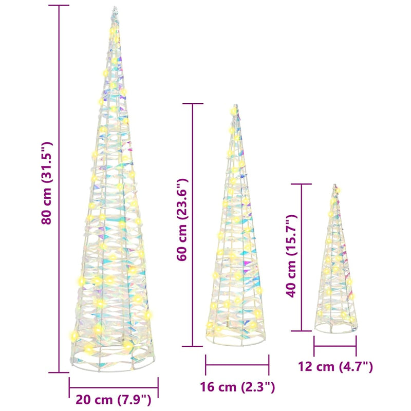 vidaXL Karácsonyfa 90 LED-del 3 pcs Meleg fehér 20 x 20 x 80 cm PET