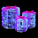 vidaXL Ajándéktáska Díszítés 3 db 60 LED Kék 20 x 20 x 21 cm Akril