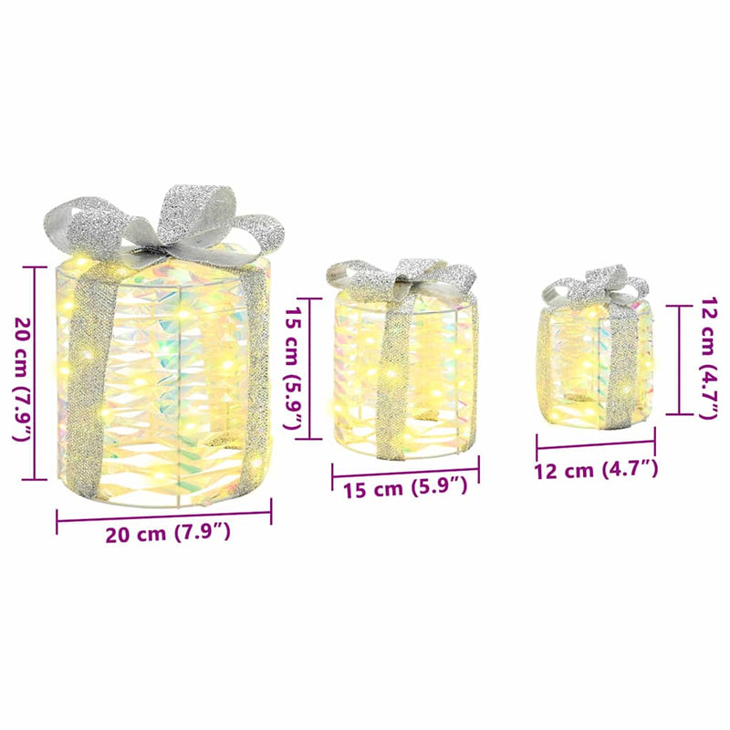 vidaXL Ajándékdoboz Dekoráció 3 pcs Meleg fehér 20 x 20 x 20 cm PET