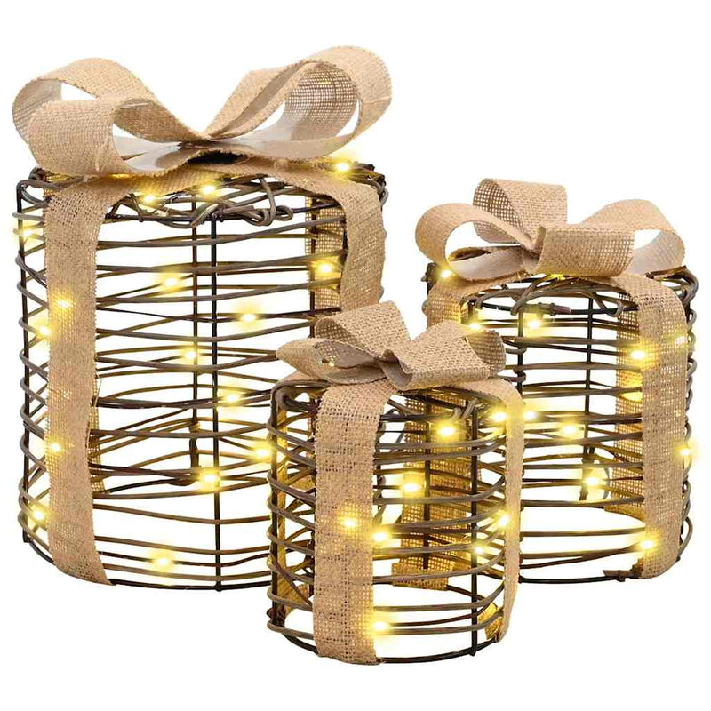 vidaXL Ajándékdoboz Dekoráció 3 pcs Meleg fehér 20 x 20 x 20 cm Rattan