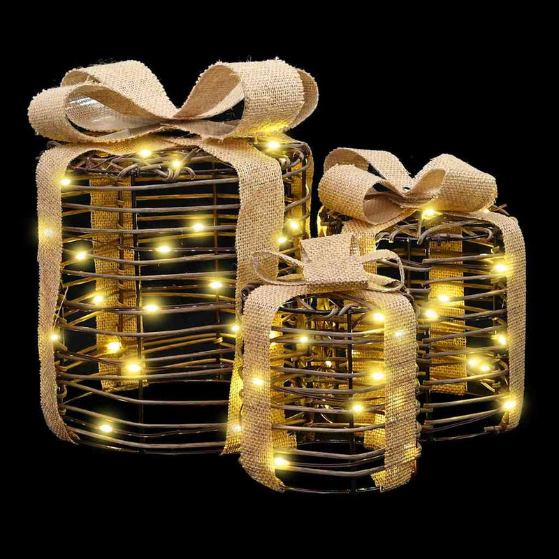 vidaXL Ajándékdoboz Dekoráció 3 pcs Meleg fehér 20 x 20 x 20 cm Rattan