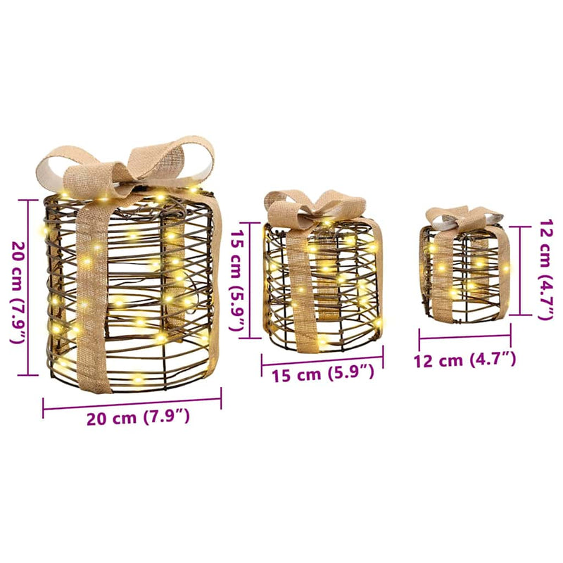 vidaXL Ajándékdoboz Dekoráció 3 pcs Meleg fehér 20 x 20 x 20 cm Rattan