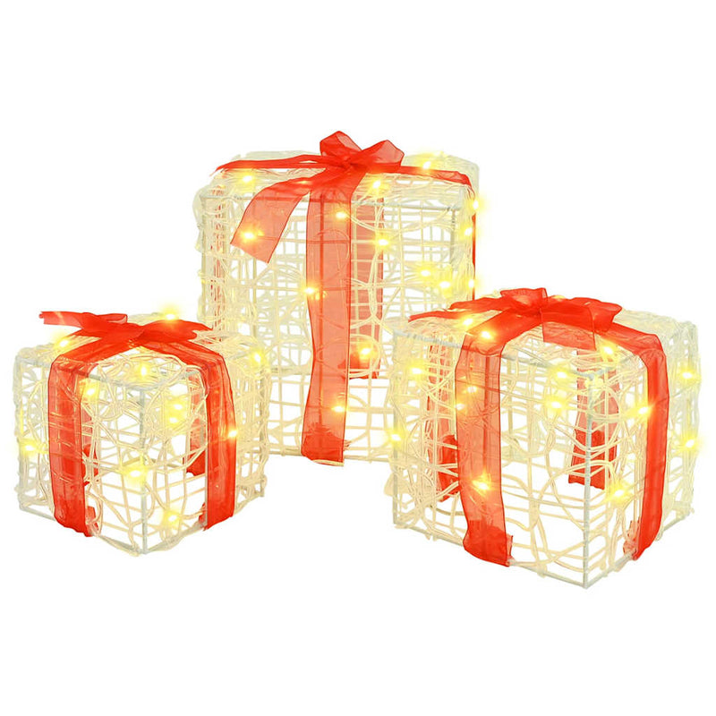 vidaXL Ajándékdoboz 60 LED-del 3 pcs Meleg fehér 20 x 20 x 20 cm Akril