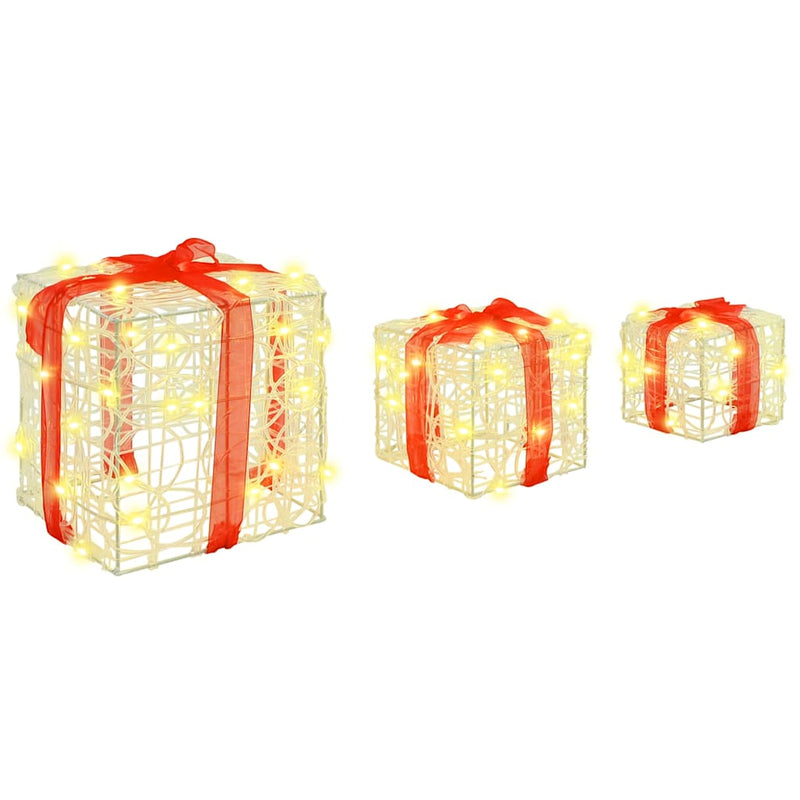 vidaXL Ajándékdoboz 60 LED-del 3 pcs Meleg fehér 20 x 20 x 20 cm Akril