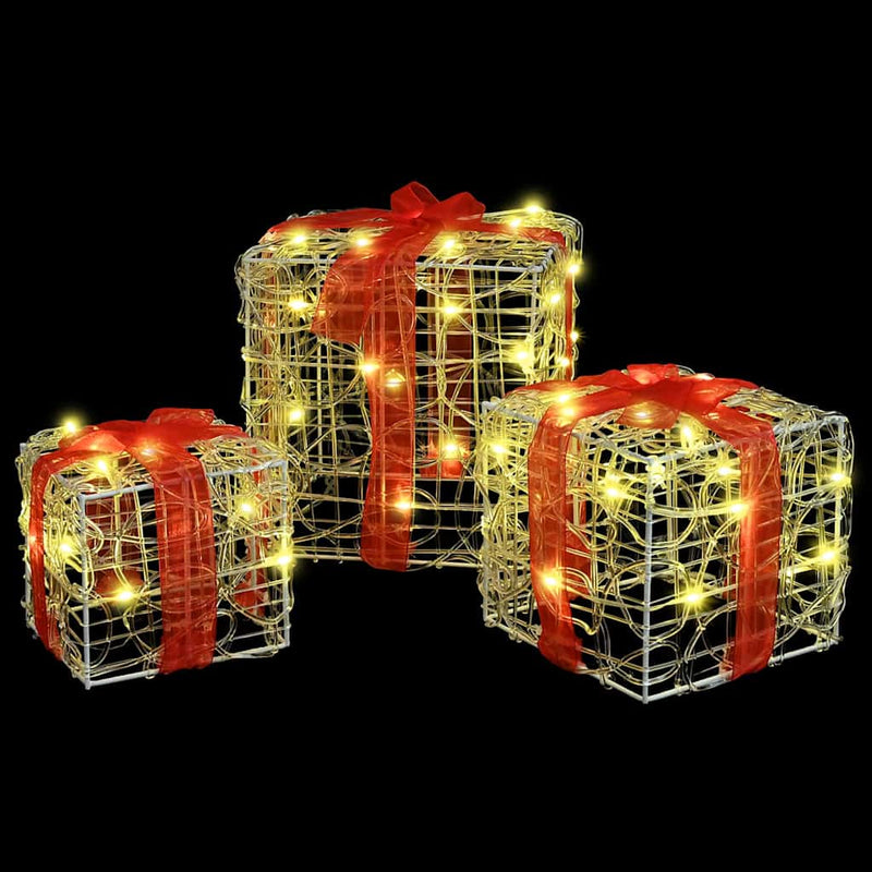 vidaXL Ajándékdoboz 60 LED-del 3 pcs Meleg fehér 20 x 20 x 20 cm Akril