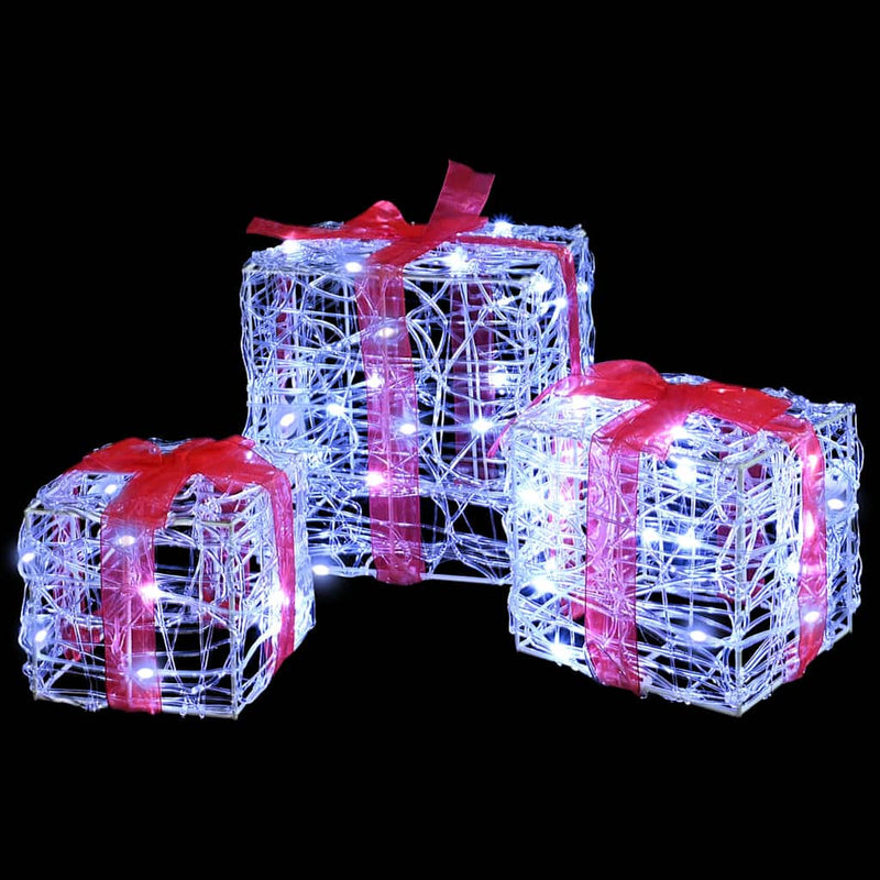 vidaXL Ajándékdoboz 60 LED-del 3 pcs Hideg feher 20 x 20 x 20 cm Akril