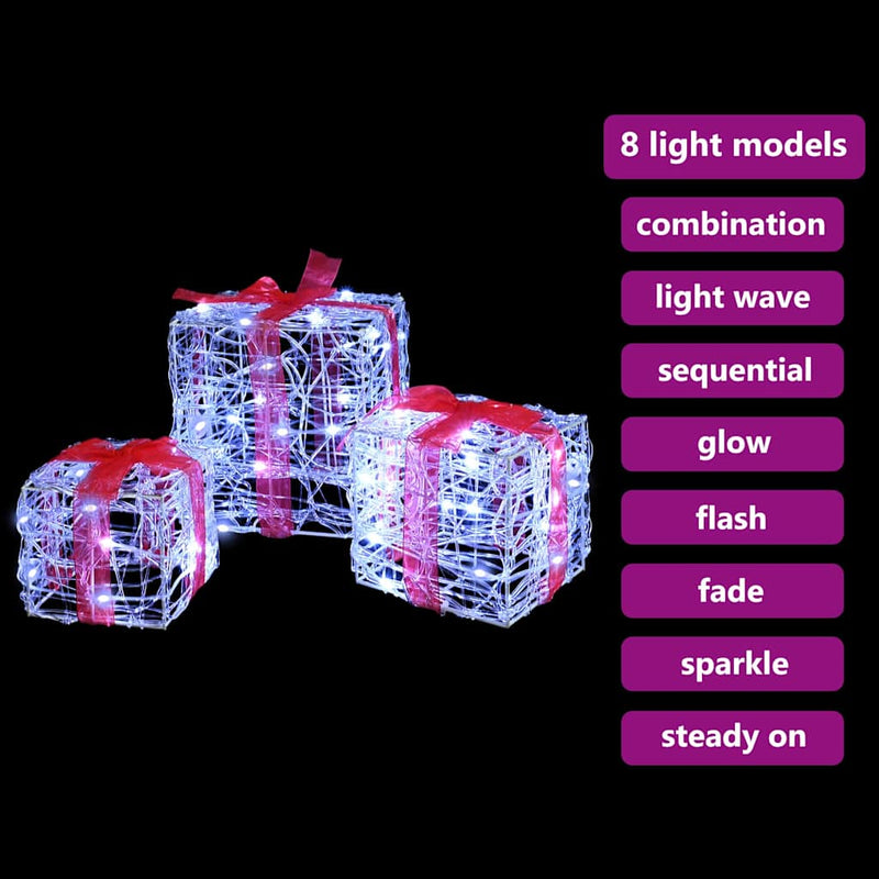 vidaXL Ajándékdoboz 60 LED-del 3 pcs Hideg feher 20 x 20 x 20 cm Akril