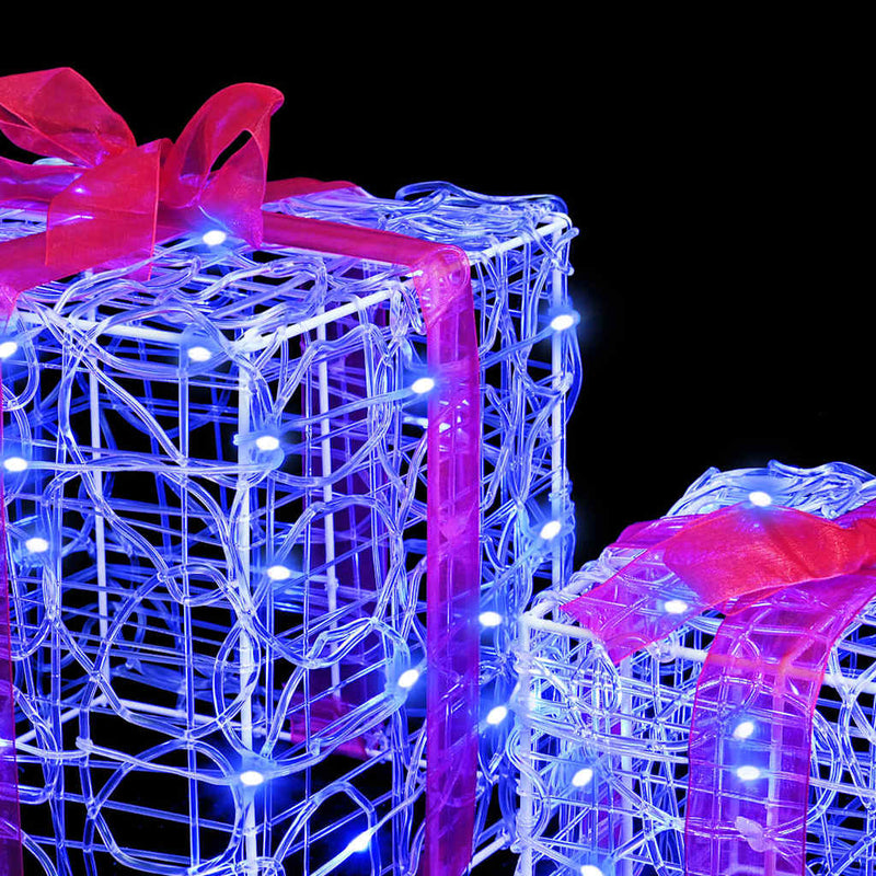 vidaXL Ajándékdoboz 60 LED-del 3 pcs Kék 20 x 20 x 20 cm Akril