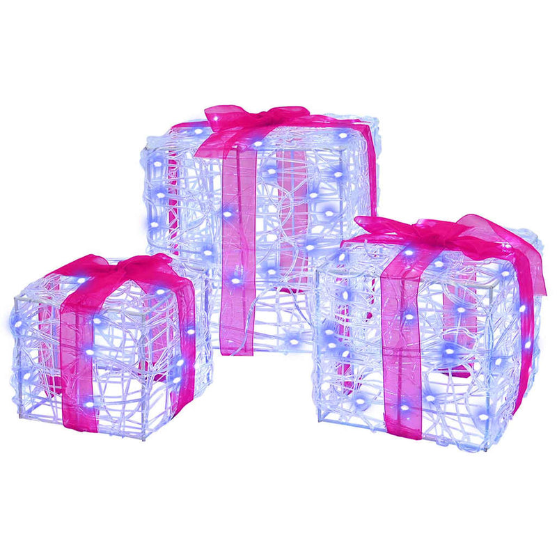 vidaXL Ajándékdoboz 60 LED-del 3 pcs Kék 20 x 20 x 20 cm Akril