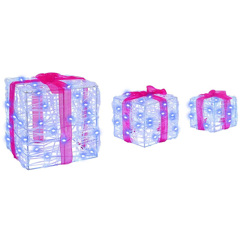 vidaXL Ajándékdoboz 60 LED-del 3 pcs Kék 20 x 20 x 20 cm Akril