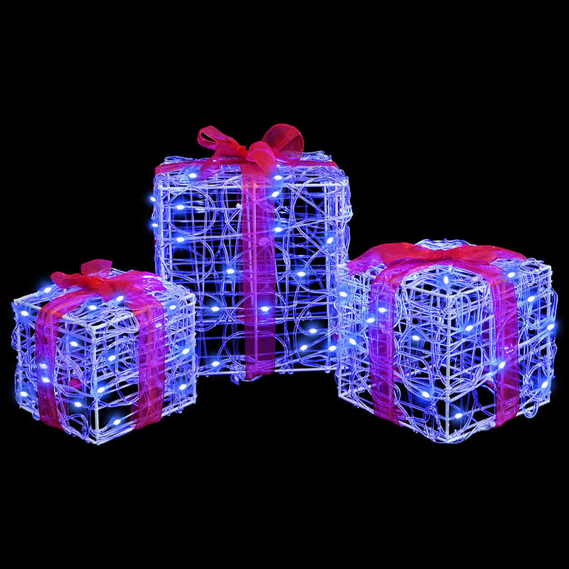vidaXL Ajándékdoboz 60 LED-del 3 pcs Kék 20 x 20 x 20 cm Akril