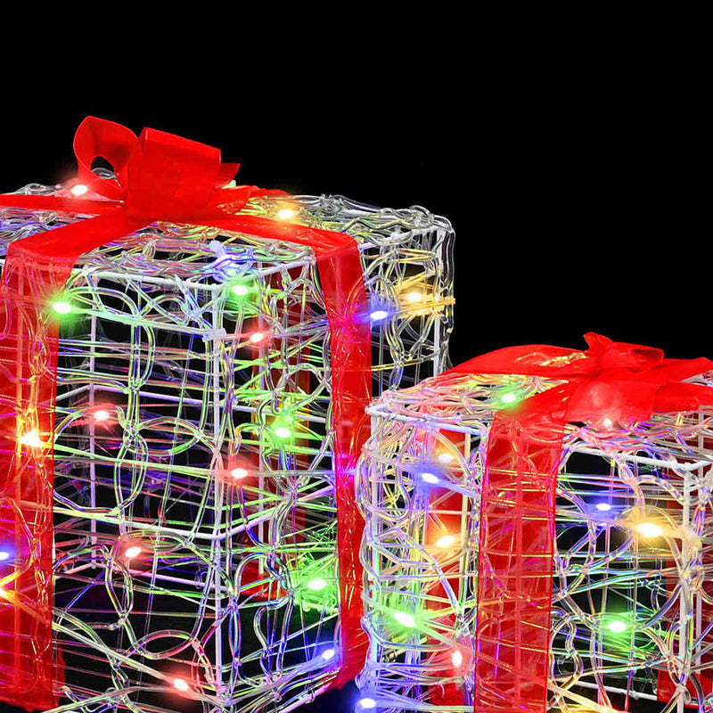 vidaXL Ajándékdoboz 60 LED-del 3 pcs Sokszínű 20 x 20 x 20 cm Akril