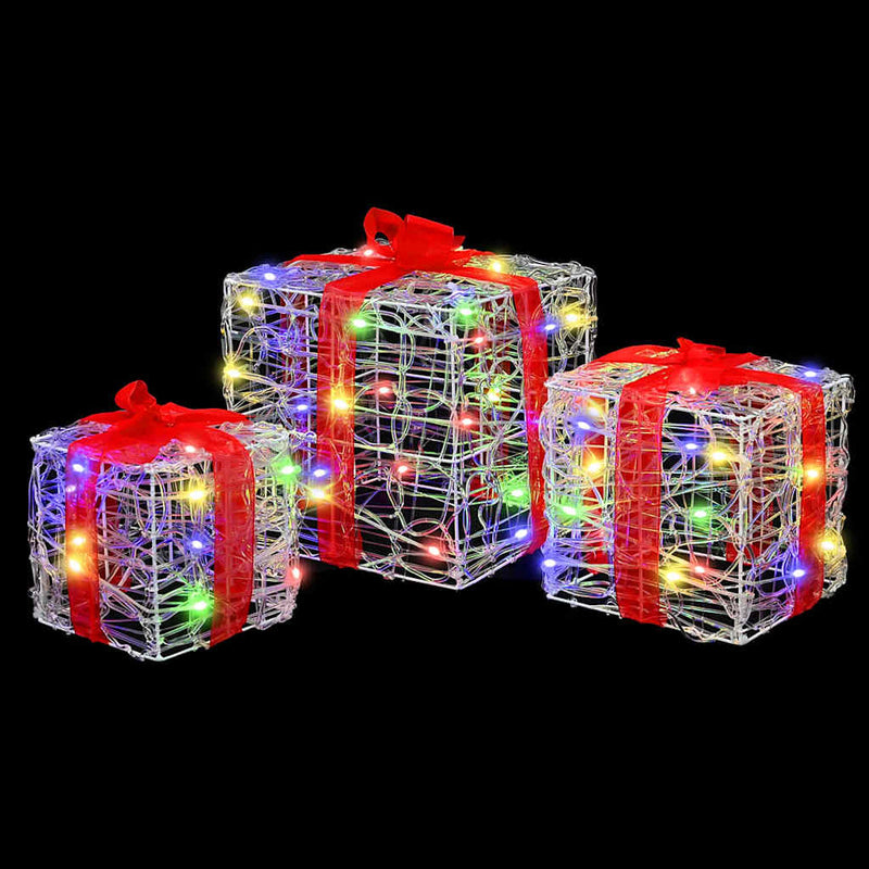 vidaXL Ajándékdoboz 60 LED-del 3 pcs Sokszínű 20 x 20 x 20 cm Akril