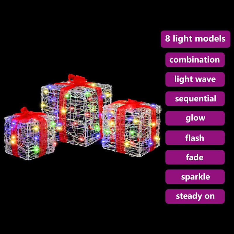 vidaXL Ajándékdoboz 60 LED-del 3 pcs Sokszínű 20 x 20 x 20 cm Akril