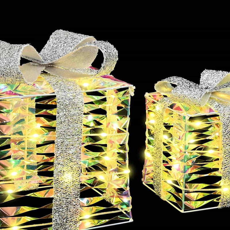 vidaXL Ajándékdoboz 60 LED-del 3 pcs Meleg fehér 20 x 20 x 20 cm PET