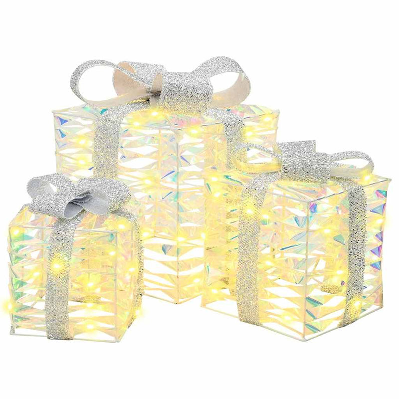 vidaXL Ajándékdoboz 60 LED-del 3 pcs Meleg fehér 20 x 20 x 20 cm PET