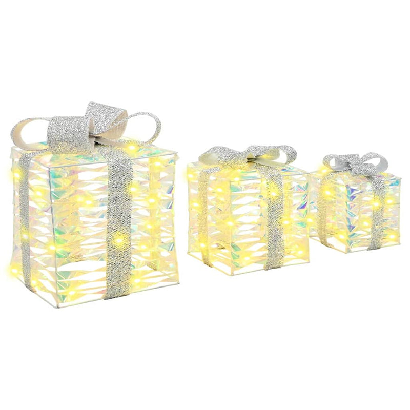 vidaXL Ajándékdoboz 60 LED-del 3 pcs Meleg fehér 20 x 20 x 20 cm PET