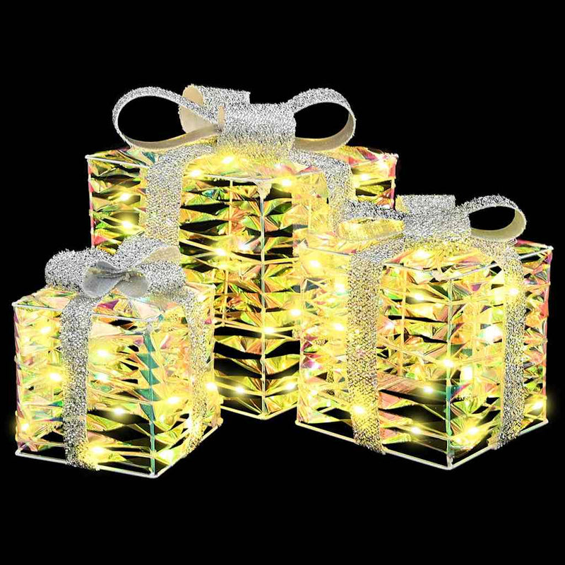 vidaXL Ajándékdoboz 60 LED-del 3 pcs Meleg fehér 20 x 20 x 20 cm PET