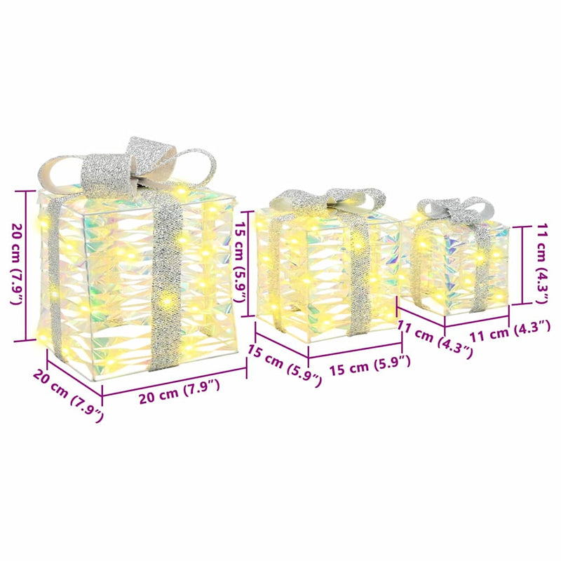 vidaXL Ajándékdoboz 60 LED-del 3 pcs Meleg fehér 20 x 20 x 20 cm PET