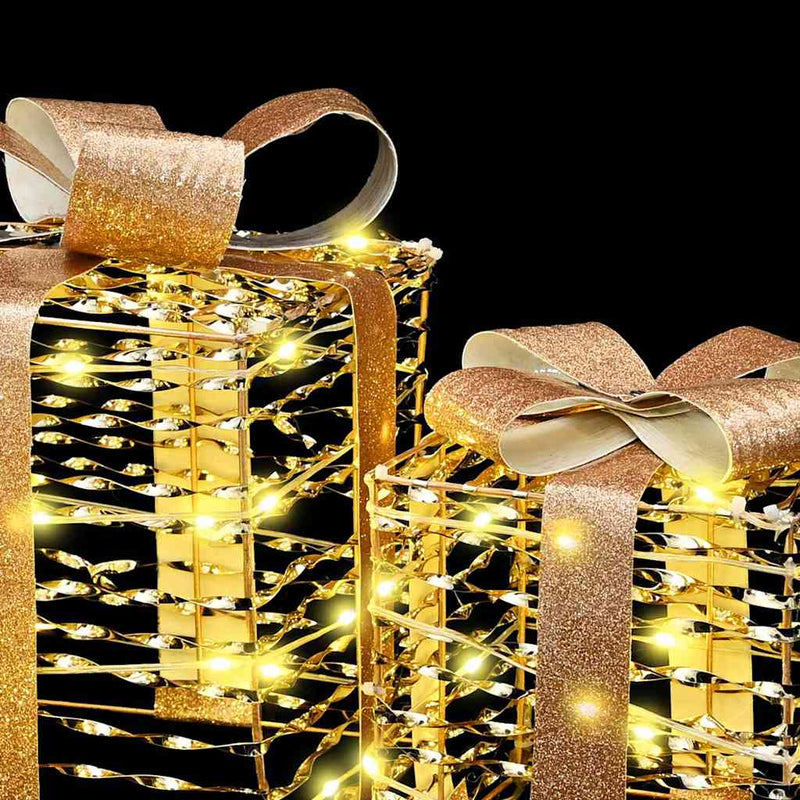 vidaXL Ajándékdoboz 60 LED-del 3 pcs Meleg fehér 20 x 20 x 20 cm PET