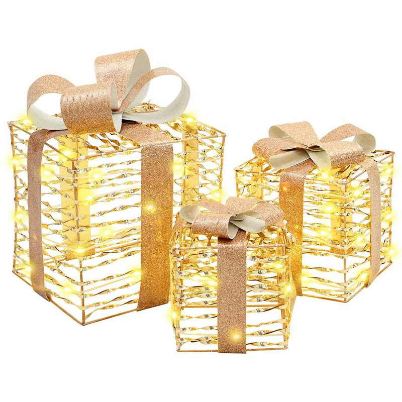 vidaXL Ajándékdoboz 60 LED-del 3 pcs Meleg fehér 20 x 20 x 20 cm PET