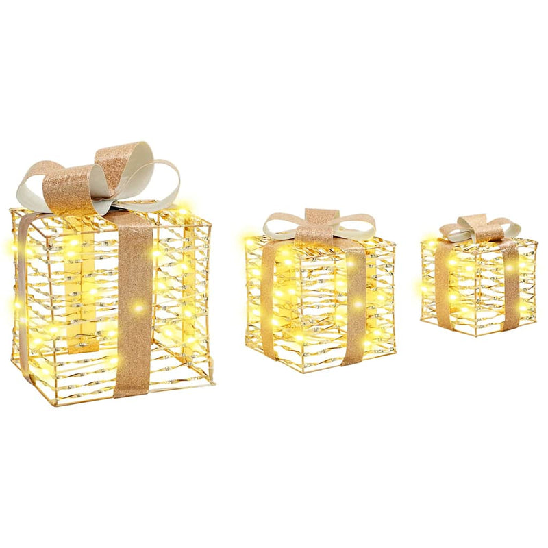 vidaXL Ajándékdoboz 60 LED-del 3 pcs Meleg fehér 20 x 20 x 20 cm PET
