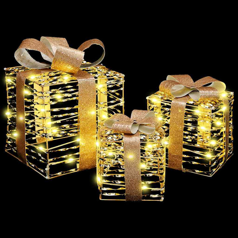 vidaXL Ajándékdoboz 60 LED-del 3 pcs Meleg fehér 20 x 20 x 20 cm PET