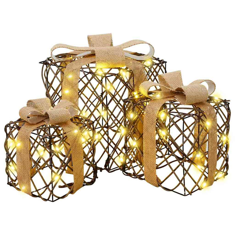 vidaXL Ajándékdoboz 3 pcs Meleg fehér 20 x 20 x 20 cm Rattan