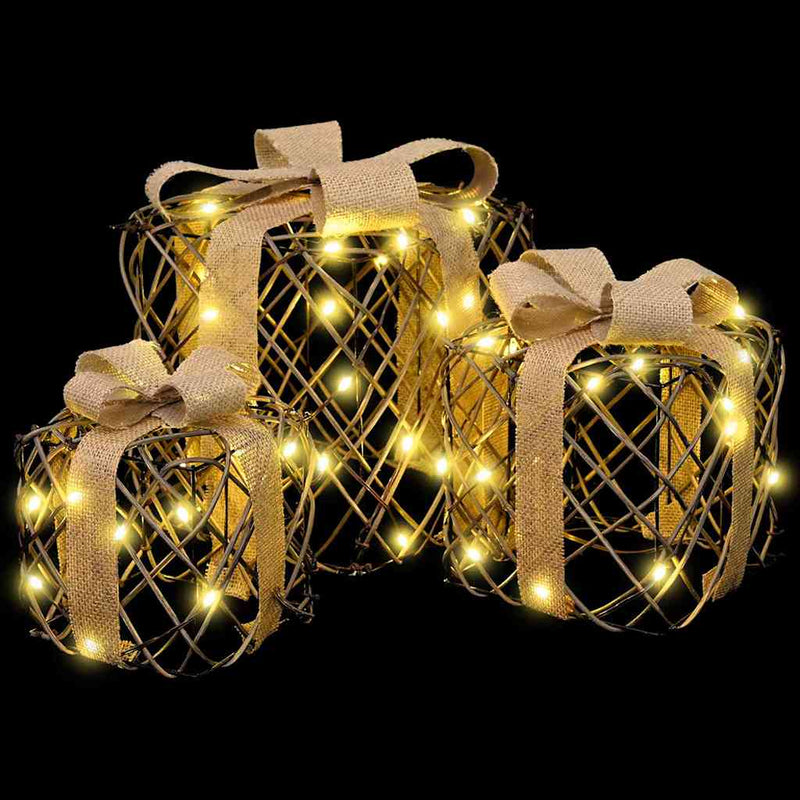 vidaXL Ajándékdoboz 3 pcs Meleg fehér 20 x 20 x 20 cm Rattan