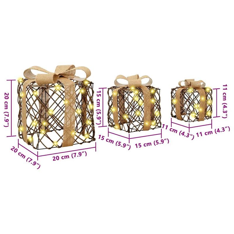 vidaXL Ajándékdoboz 3 pcs Meleg fehér 20 x 20 x 20 cm Rattan