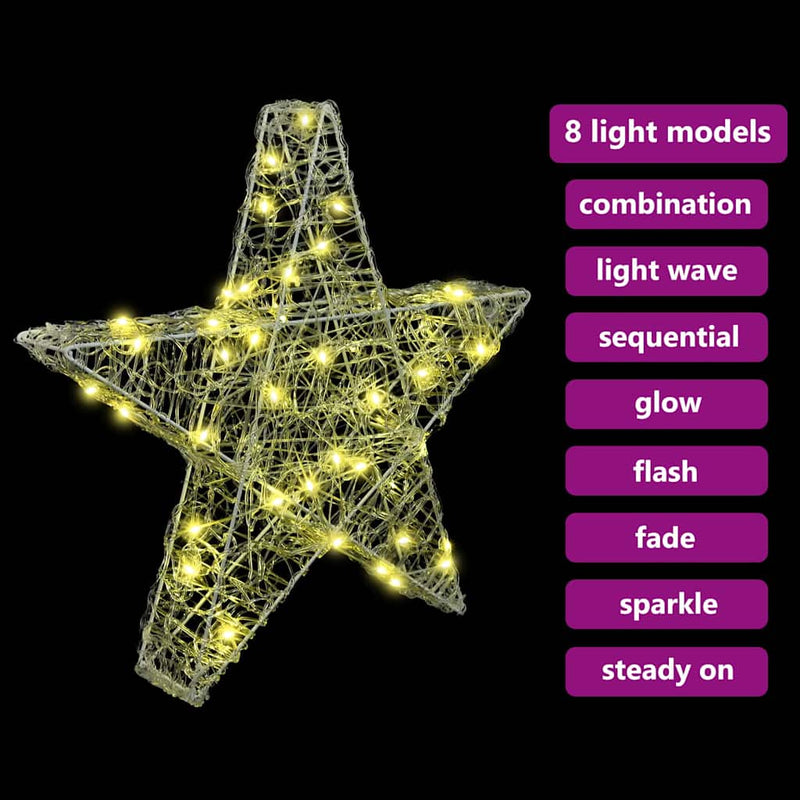 vidaXL 3D Csillag 50 LED-del Meleg fehér 55 x 53.5 x 10 cm Akril