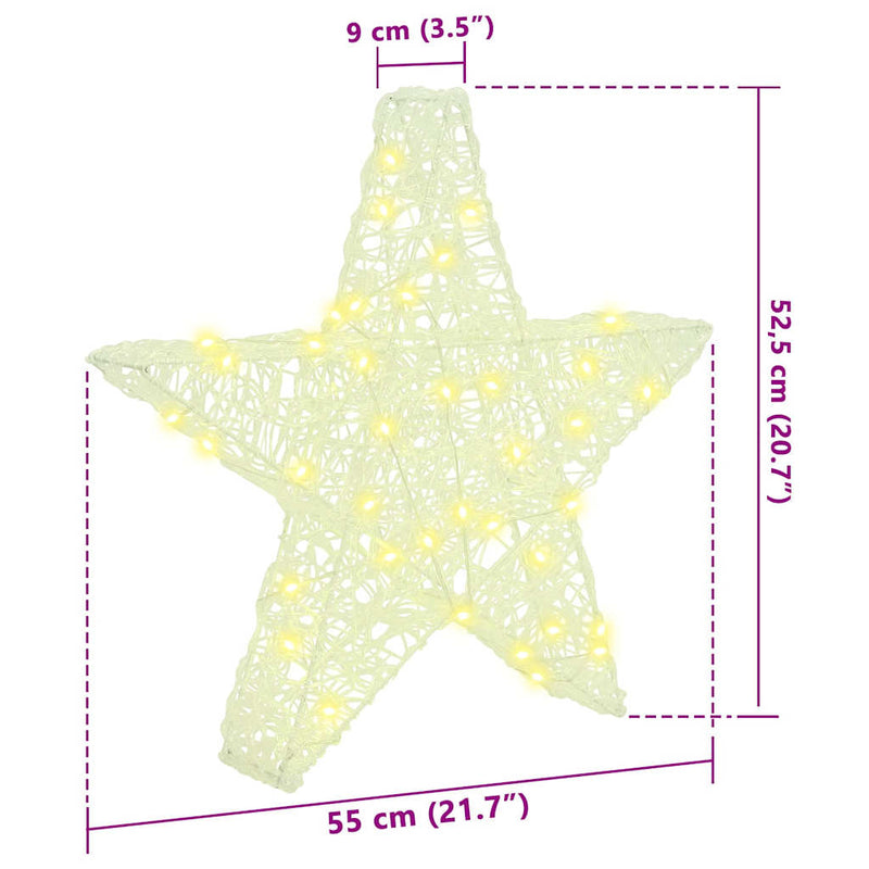 vidaXL 3D Csillag 50 LED-del Meleg fehér 55 x 53.5 x 10 cm Akril