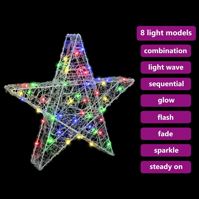 vidaXL 3D Csillag 50 LED-del Sokszínű 55 x 53.5 x 10 cm Akril