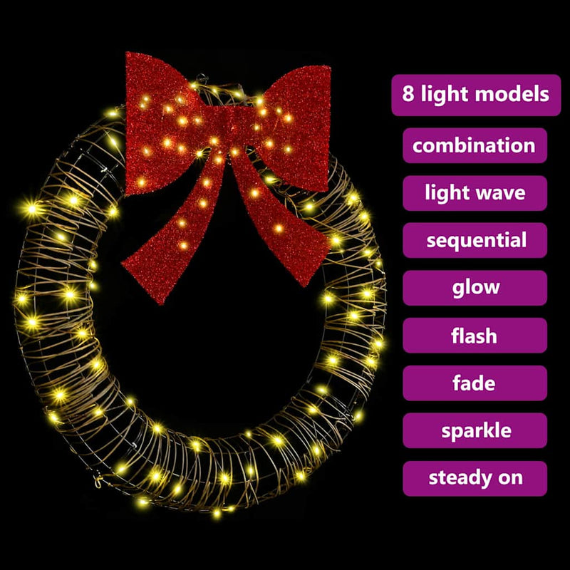 vidaXL Koszorú 80 LED-del Meleg fehér 90 cm Rattan