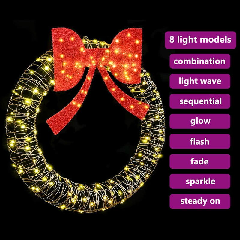 vidaXL Koszorú 150 LED-del Meleg fehér 120 cm Rattan