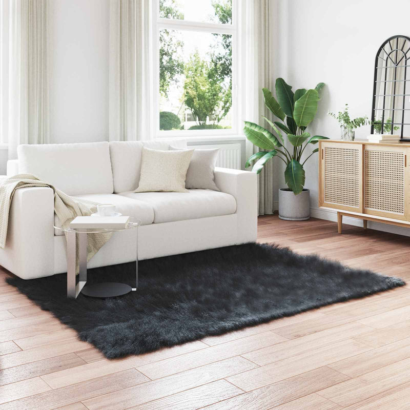 vidaXL Műgyapjú Szőnyeg Tafalla Fekete 140 x 200 cm Poliészter