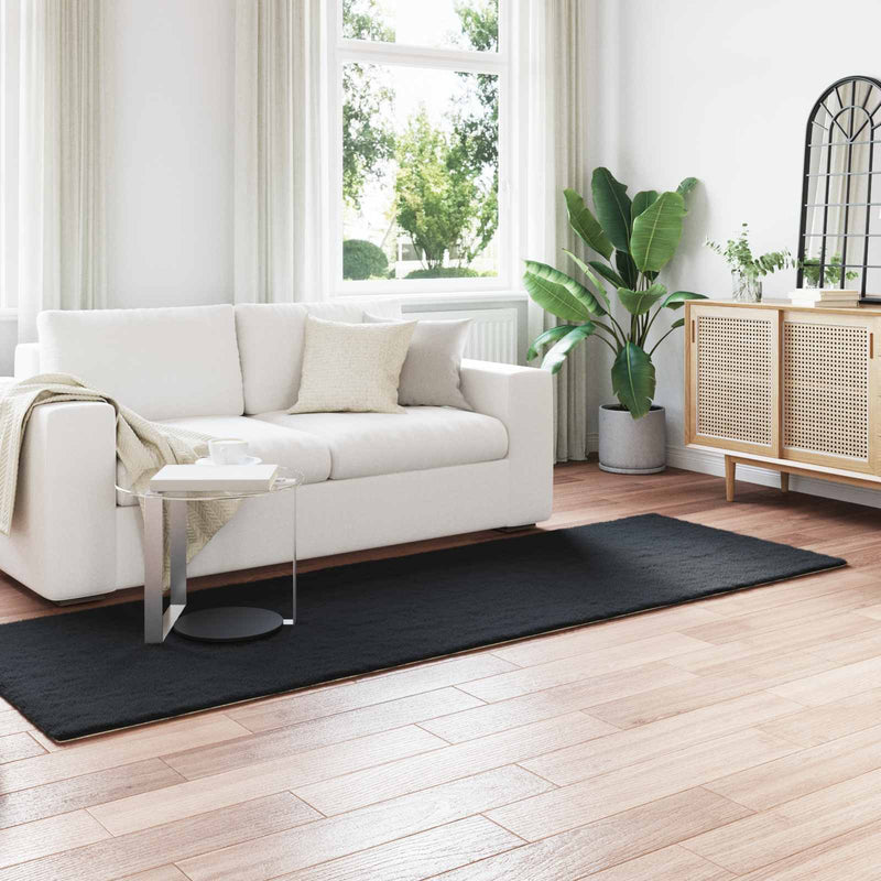 vidaXL Mű Nyúl Szőr Szőnyeg Olite Fekete 80 x 250 cm Poliészter