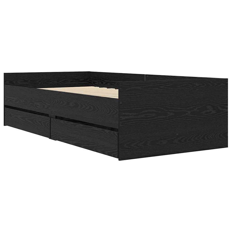 vidaXL Ágykeret fiókkal Fekete tölgy 90 x 200 cm Tömör fenyőfa